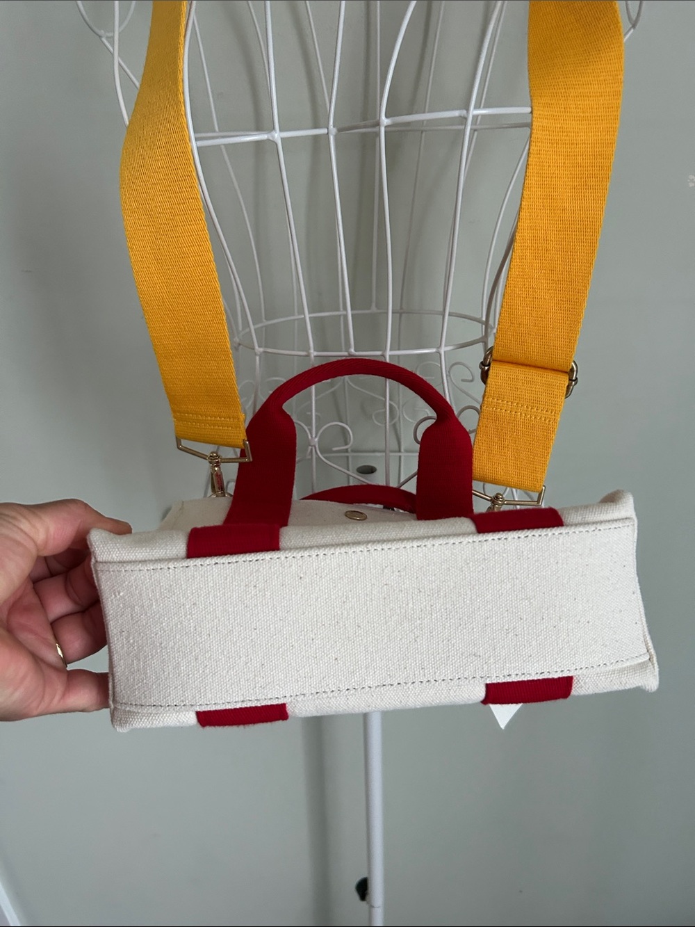 seeyou Cream Canvas Bag with Red Straps and Yellow Adjustable Strap - Picture 6 of 8